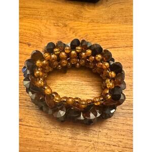 Vintage Brown Plastic Saucer Bead Cluster Stretch Bracelet